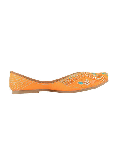 Desi Colour Women Indian Ethnic Footwear-Orange Emb