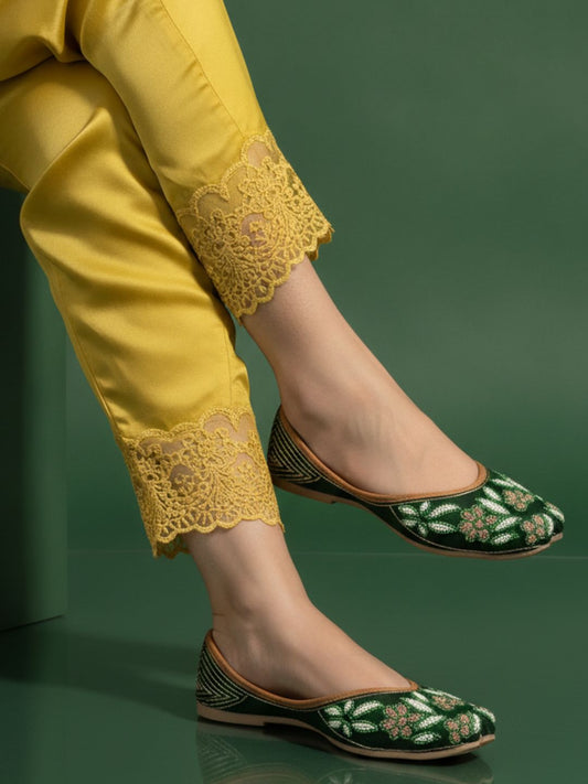 Desi Colour Women Indian Ethnic Footwear-Dark green Flower