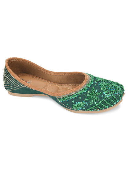 Desi Colour Women Indian Ethnic Footwear-Green Pearl