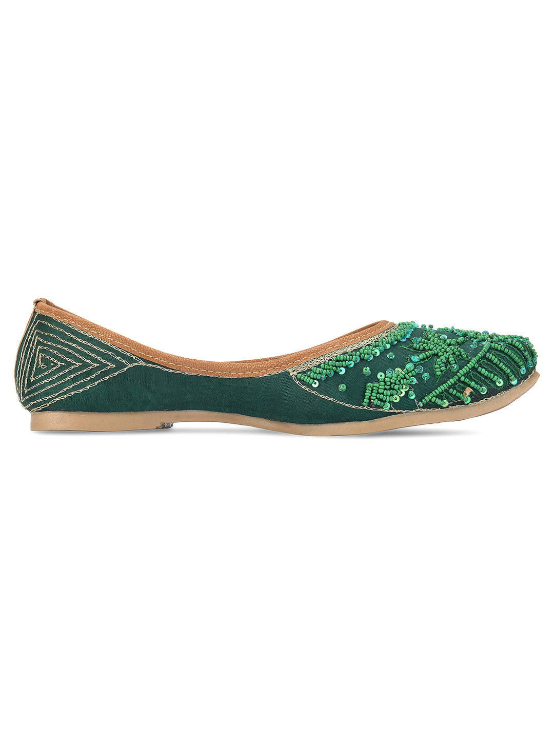 Desi Colour Women Indian Ethnic Footwear-Green Pearl