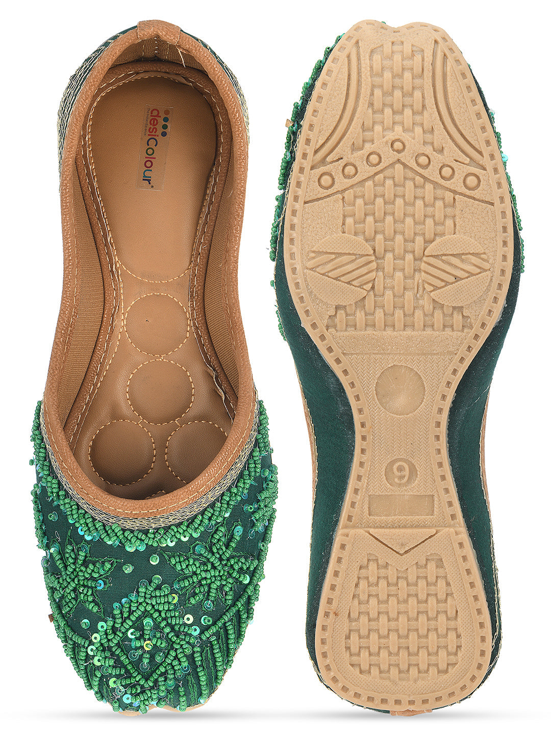 Desi Colour Women Indian Ethnic Footwear-Green Pearl