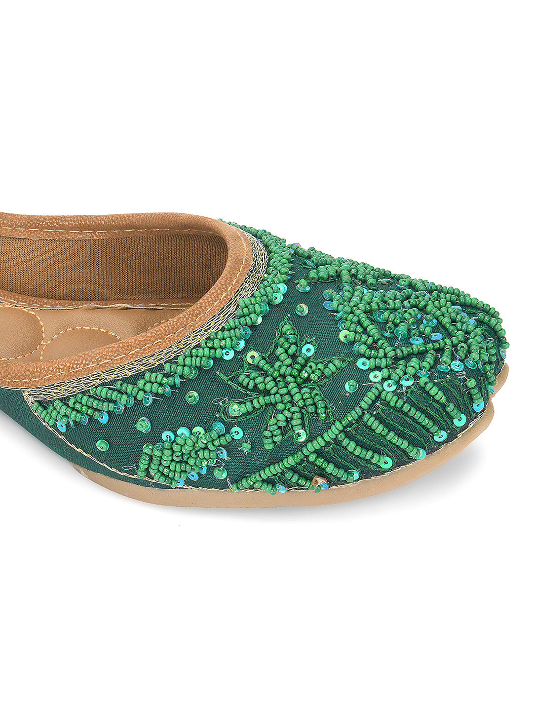 Desi Colour Women Indian Ethnic Footwear-Green Pearl