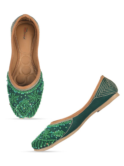 Desi Colour Women Indian Ethnic Footwear-Green Pearl