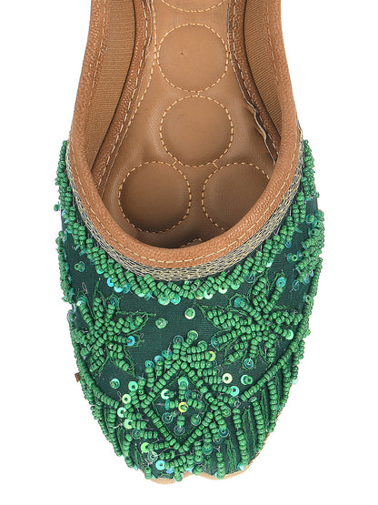 Desi Colour Women Indian Ethnic Footwear-Green Pearl