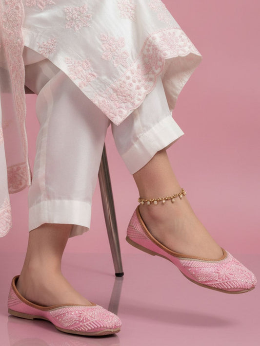 Desi Colour Women Indian Ethnic Footwear-Baby Pink Pearl
