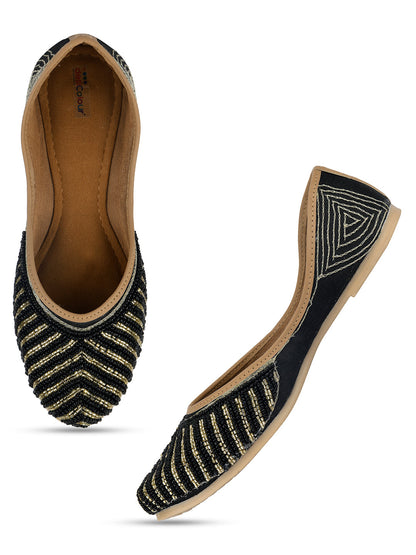 Desi Colour Women Indian Ethnic Footwear-Sleek Pearl-Black
