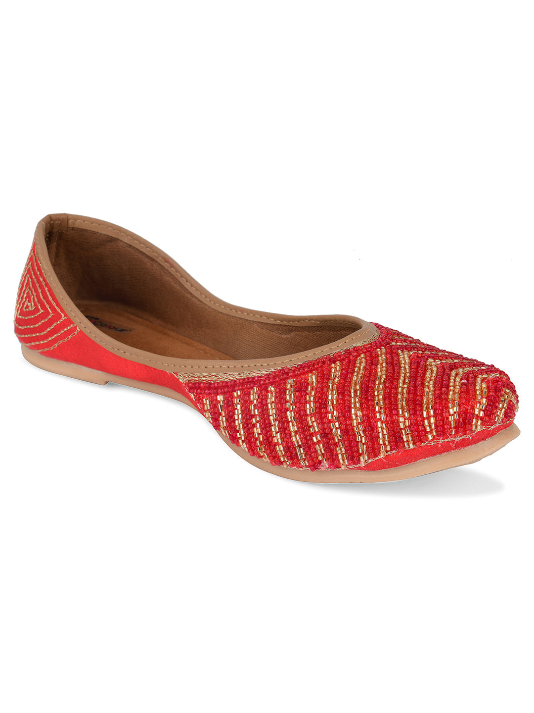 Desi Colour Women Indian Ethnic Footwear-Sleek Pearl-Red