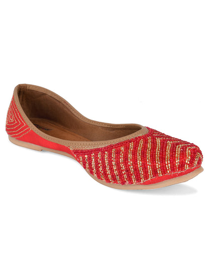 Desi Colour Women Indian Ethnic Footwear-Sleek Pearl-Red