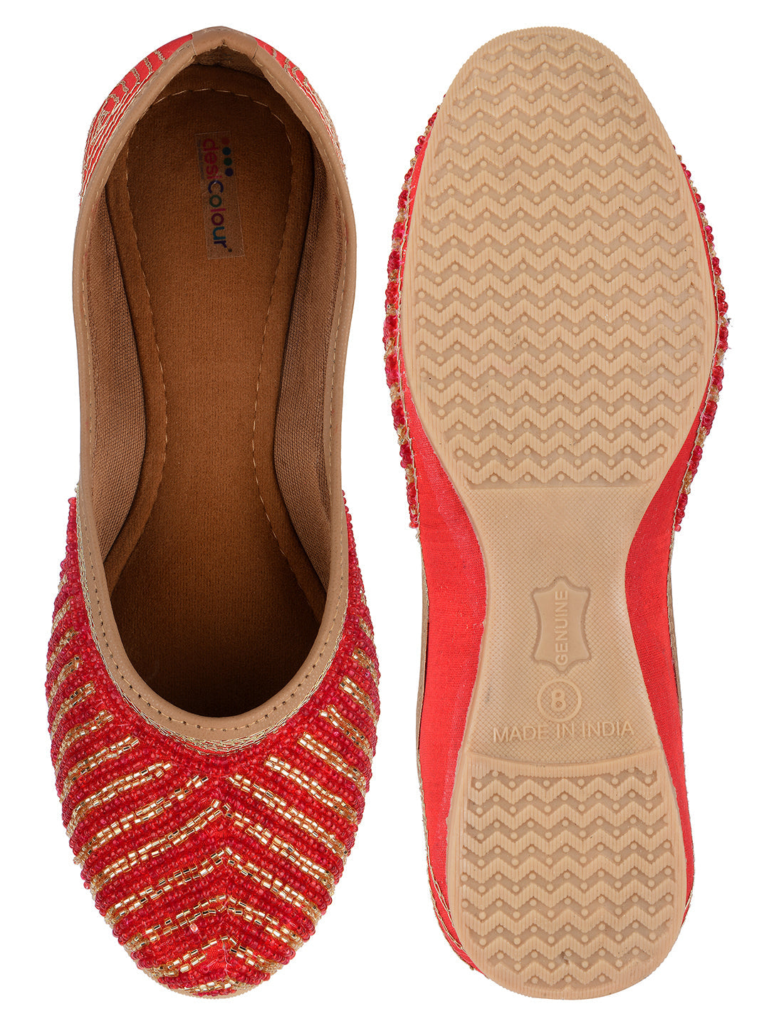 Desi Colour Women Indian Ethnic Footwear-Sleek Pearl-Red