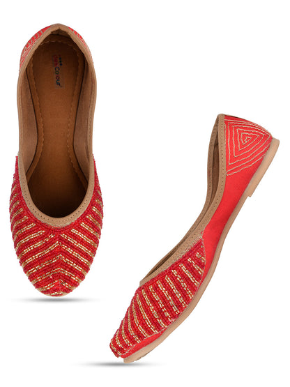Desi Colour Women Indian Ethnic Footwear-Sleek Pearl-Red