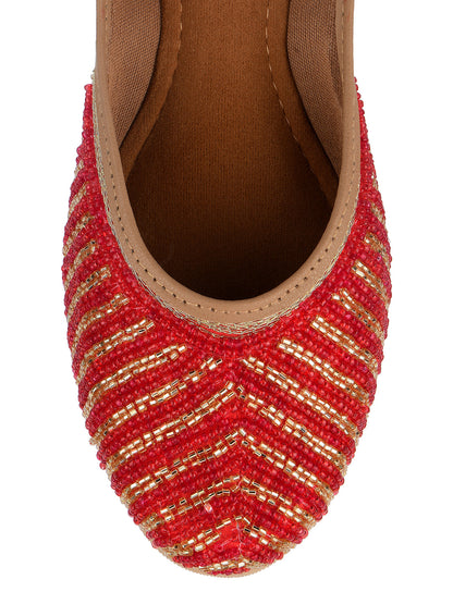 Desi Colour Women Indian Ethnic Footwear-Sleek Pearl-Red