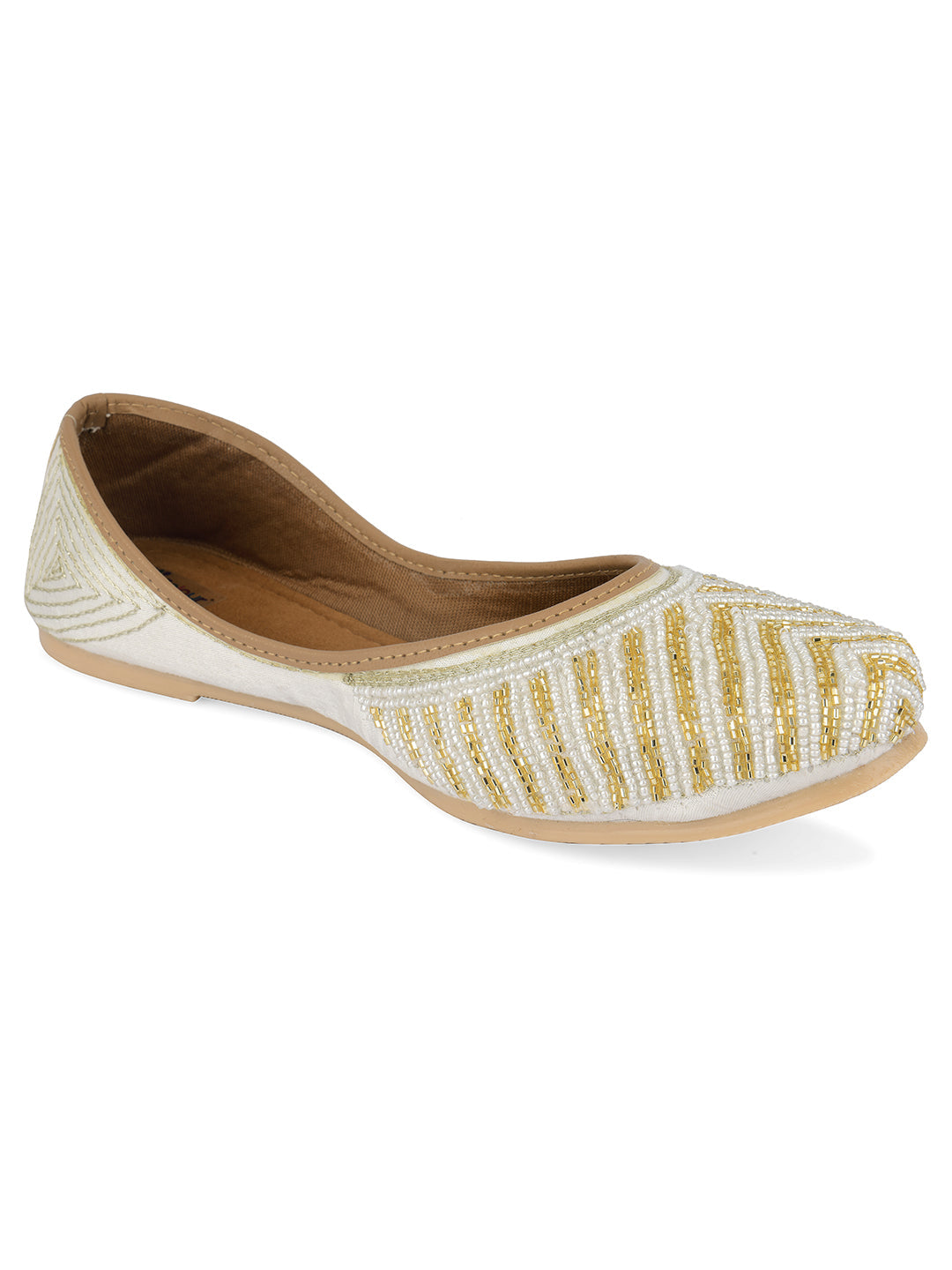 Desi Colour Women Indian Ethnic Footwear-Sleek Pearl-Off white