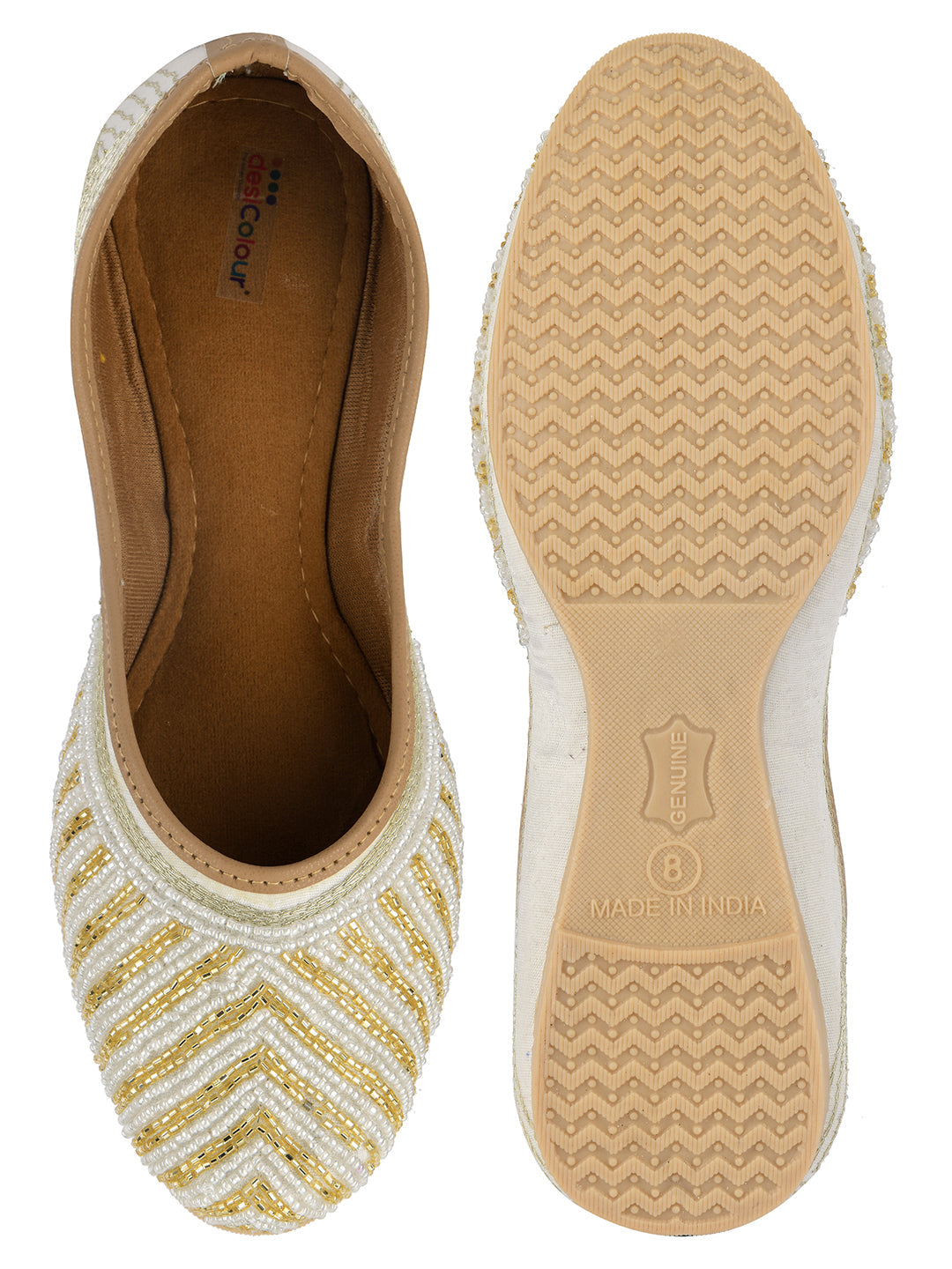 Desi Colour Women Indian Ethnic Footwear-Sleek Pearl-Off white