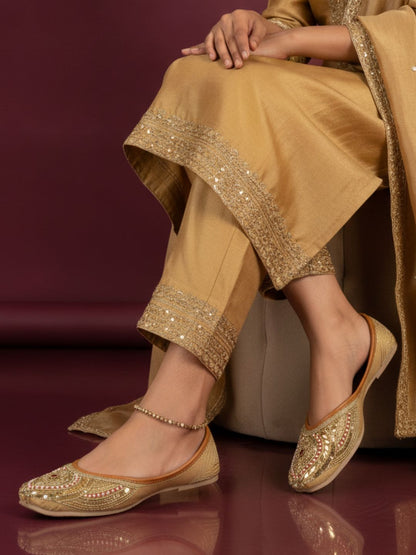 Desi Colour Women Indian Ethnic Footwear-Gold Red Dabka