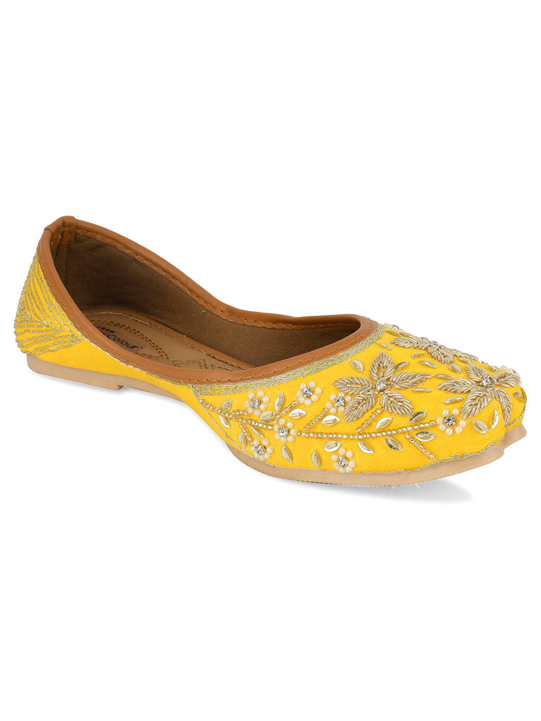 Desi Colour Women Indian Ethnic Footwear-Yellow Dabka