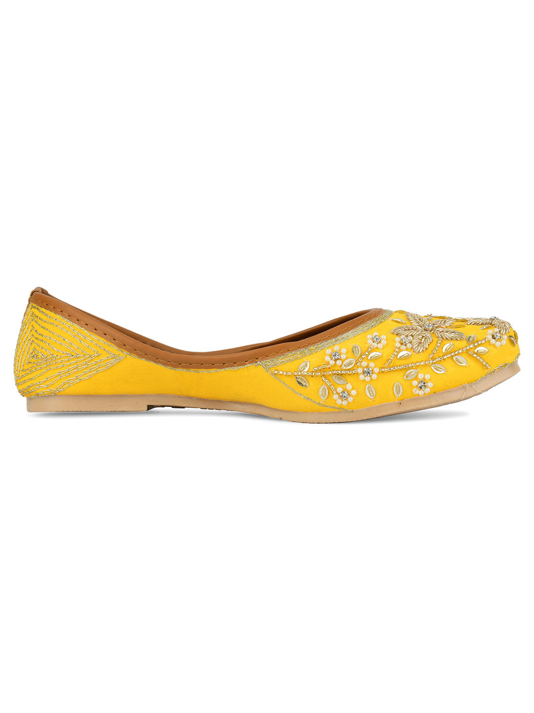 Desi Colour Women Indian Ethnic Footwear-Yellow Dabka