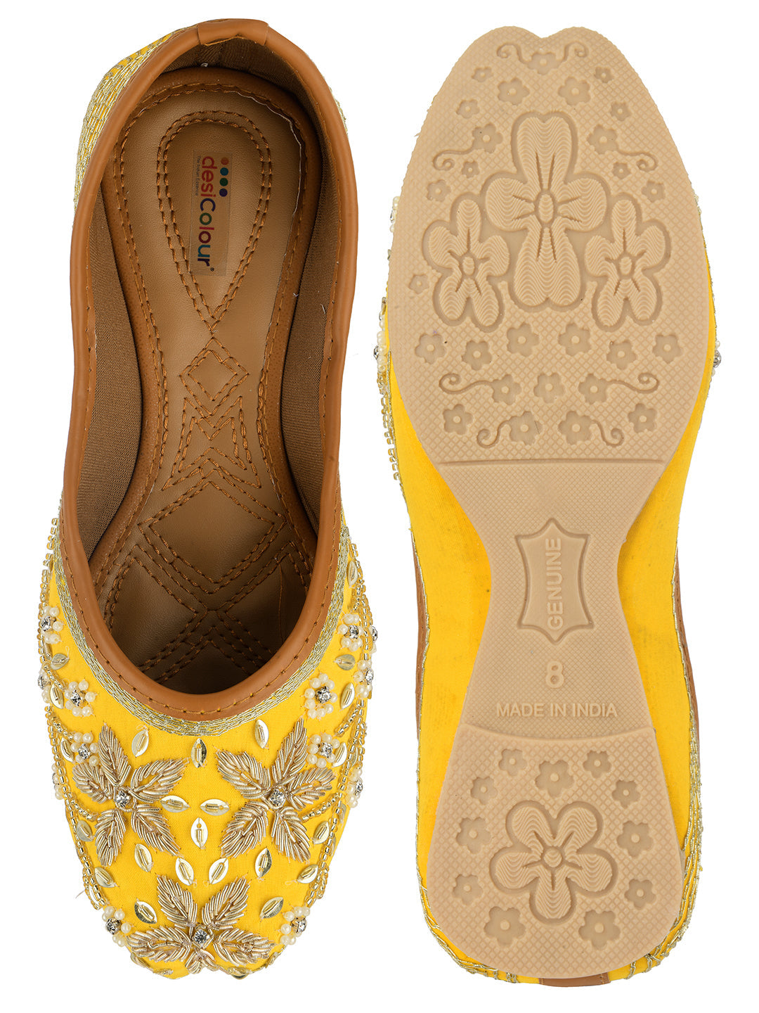 Desi Colour Women Indian Ethnic Footwear-Yellow Dabka