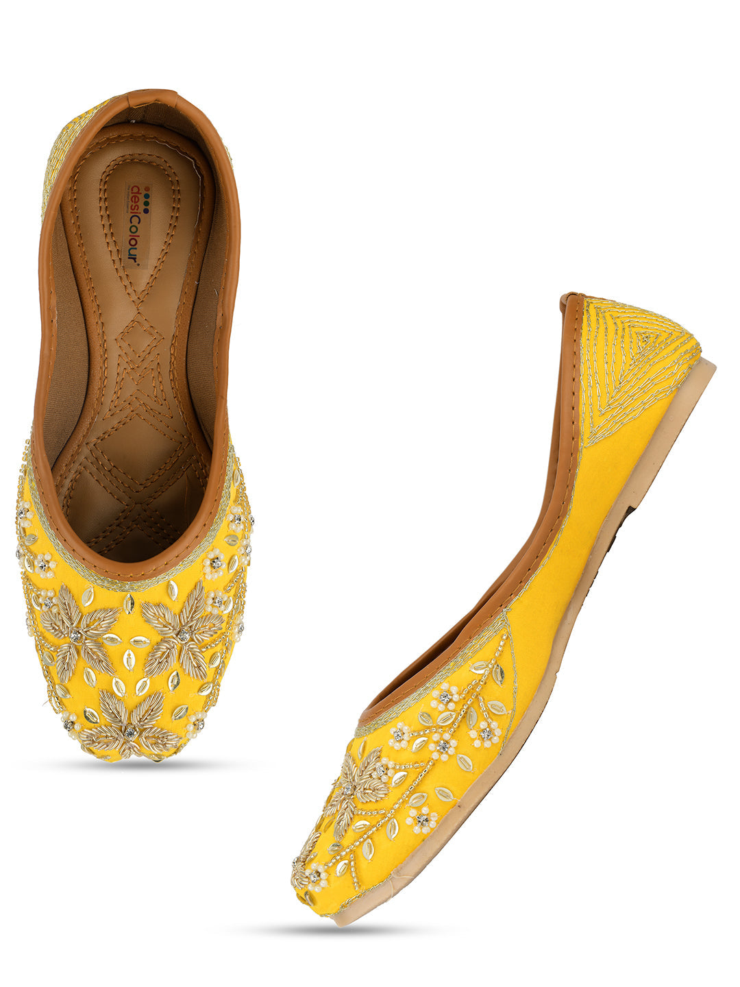 Desi Colour Women Indian Ethnic Footwear-Yellow Dabka