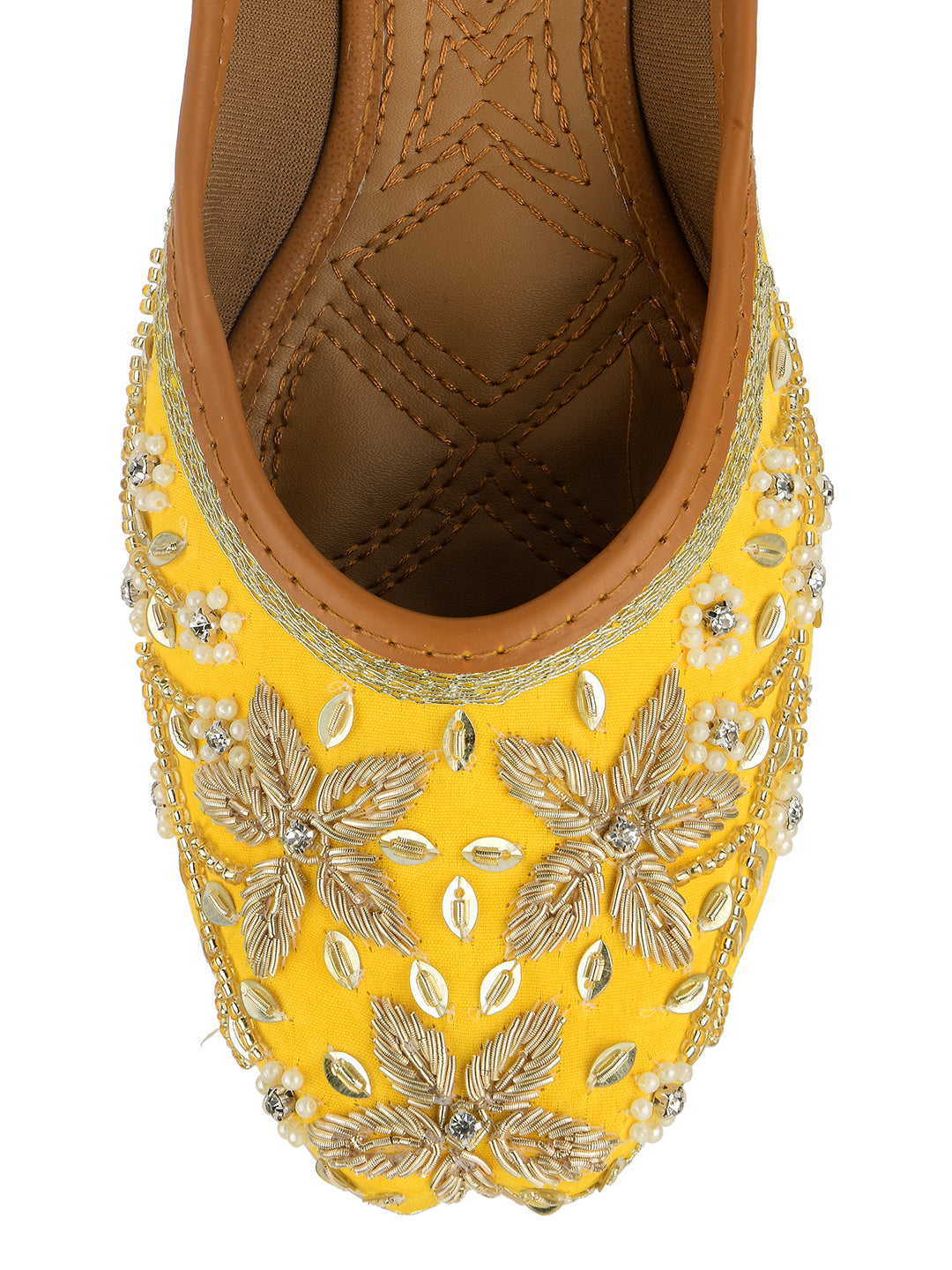 Desi Colour Women Indian Ethnic Footwear-Yellow Dabka
