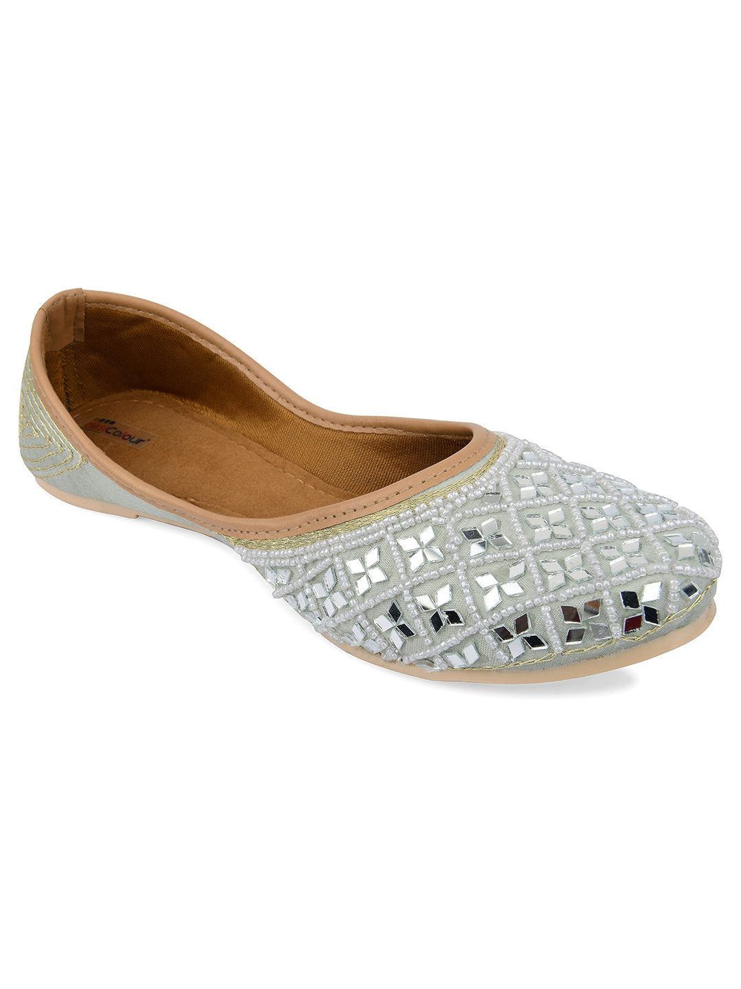 Desi Colour Women Indian Ethnic Footwear-Mirror Art- Grey