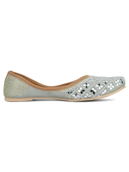 Desi Colour Women Indian Ethnic Footwear-Mirror Art- Grey
