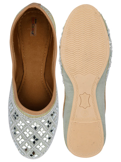 Desi Colour Women Indian Ethnic Footwear-Mirror Art- Grey
