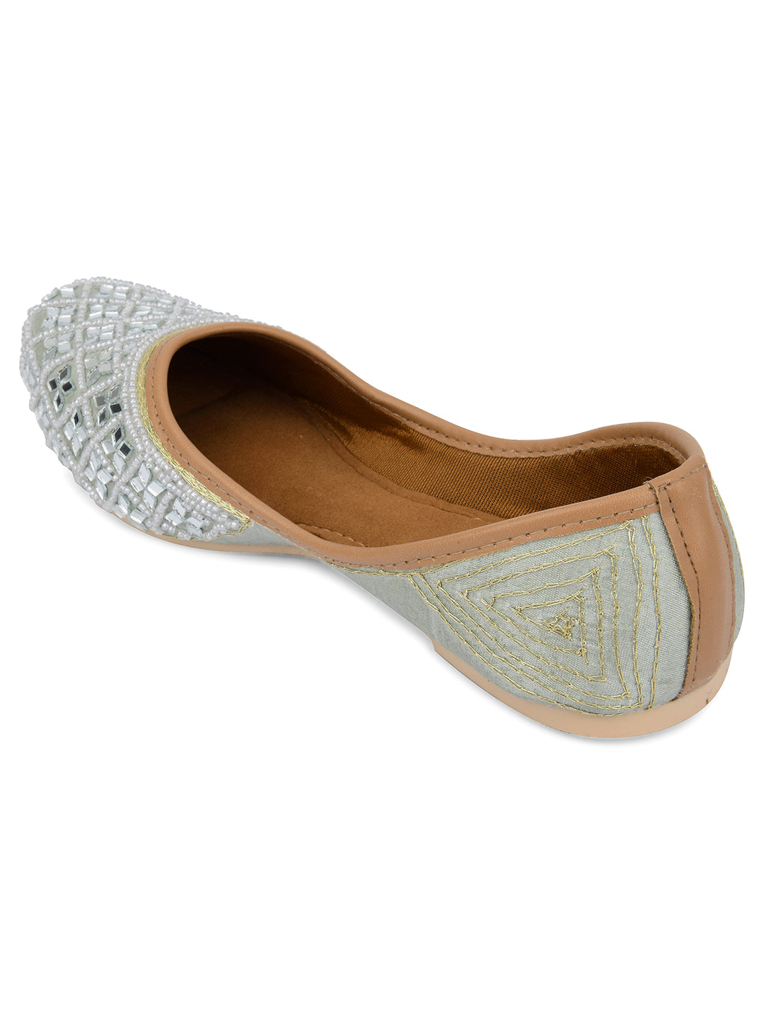 Desi Colour Women Indian Ethnic Footwear-Mirror Art- Grey