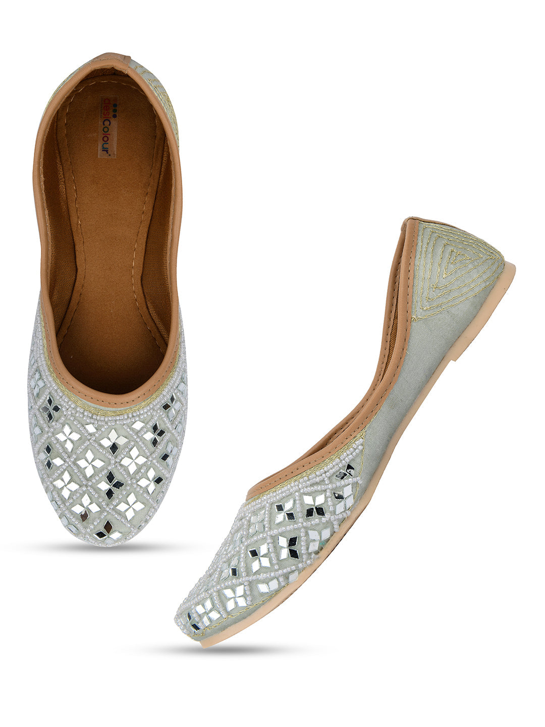 Desi Colour Women Indian Ethnic Footwear-Mirror Art- Grey