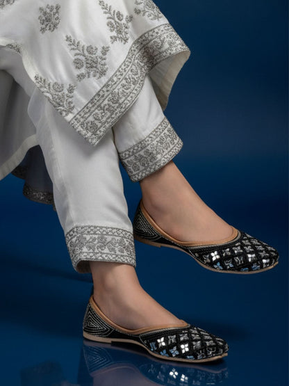 Desi Colour Women Indian Ethnic Footwear-Mirror Art- Black