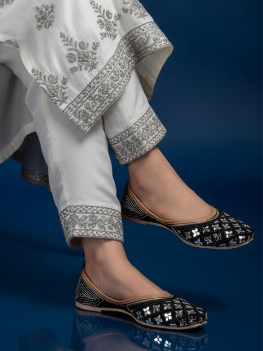 Desi Colour Women Indian Ethnic Footwear-Mirror Art- Black