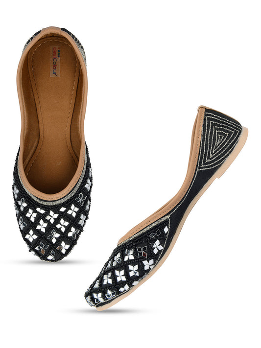 Desi Colour Women Indian Ethnic Footwear-Mirror Art- Black