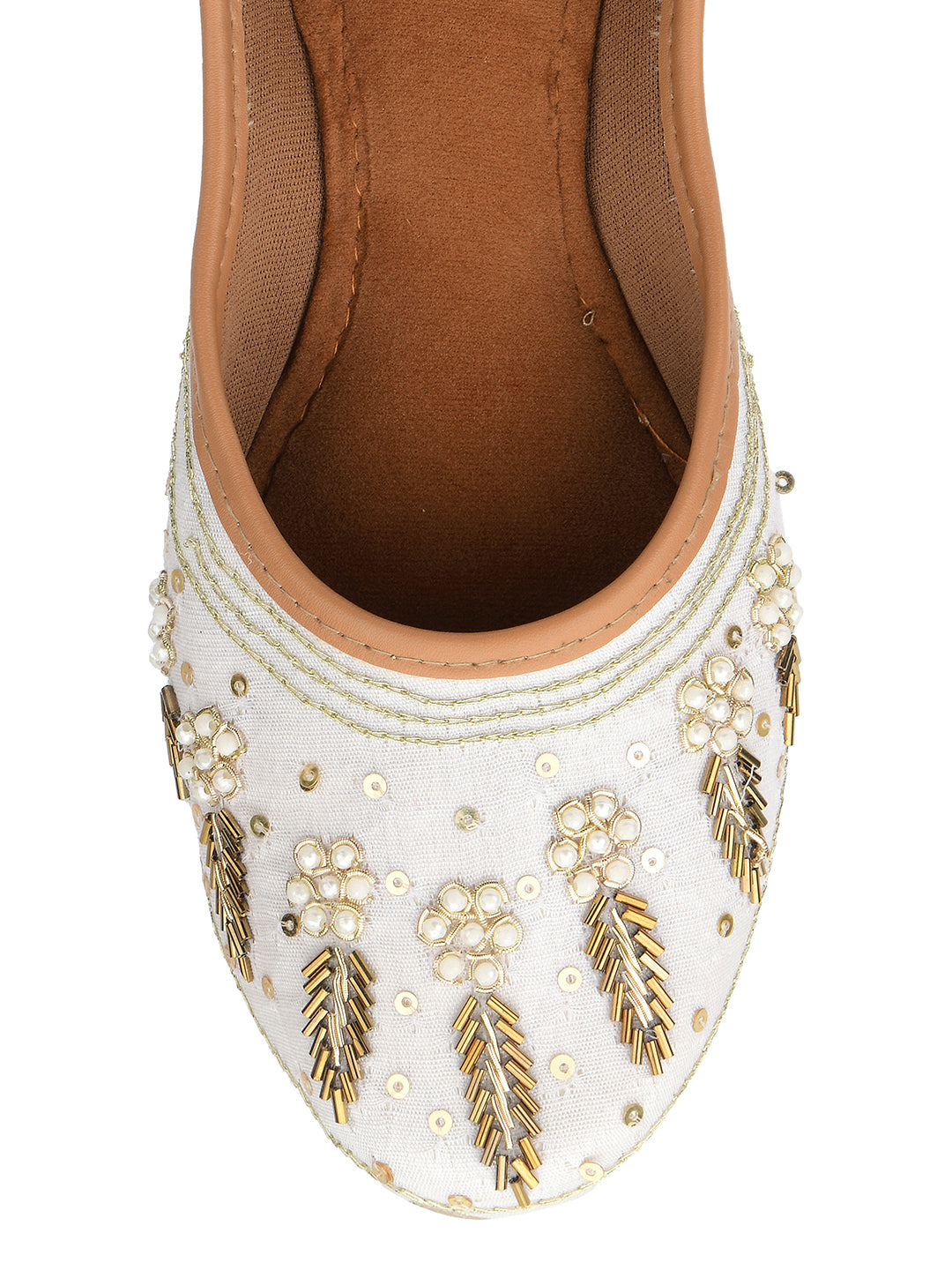 Desi Colour Women Indian Ethnic Footwear-Off white Dabka