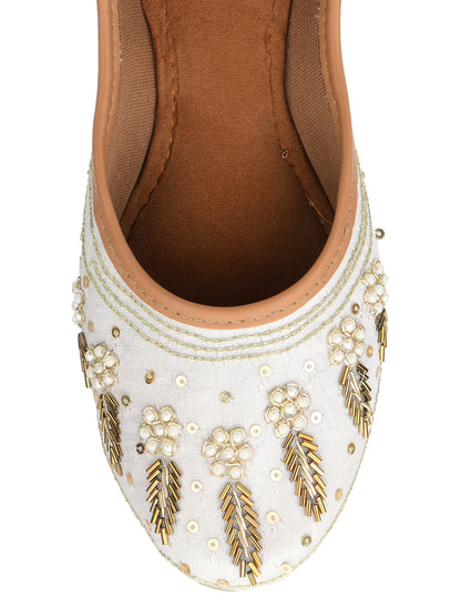 Desi Colour Women Indian Ethnic Footwear-Off white Dabka