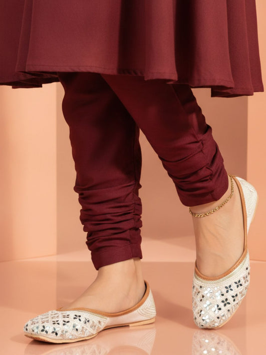 Desi Colour Women Indian Ethnic Footwear-Women's White Ethnic Mirror Mojari