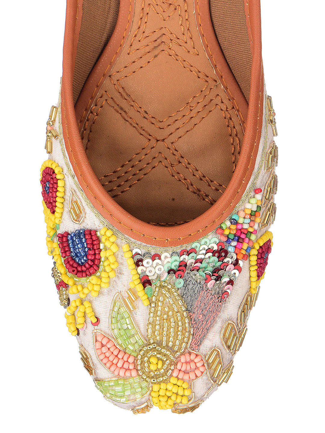 Desi Colour Women Indian Ethnic Footwear-Party Wear White Multicolour Pear Work