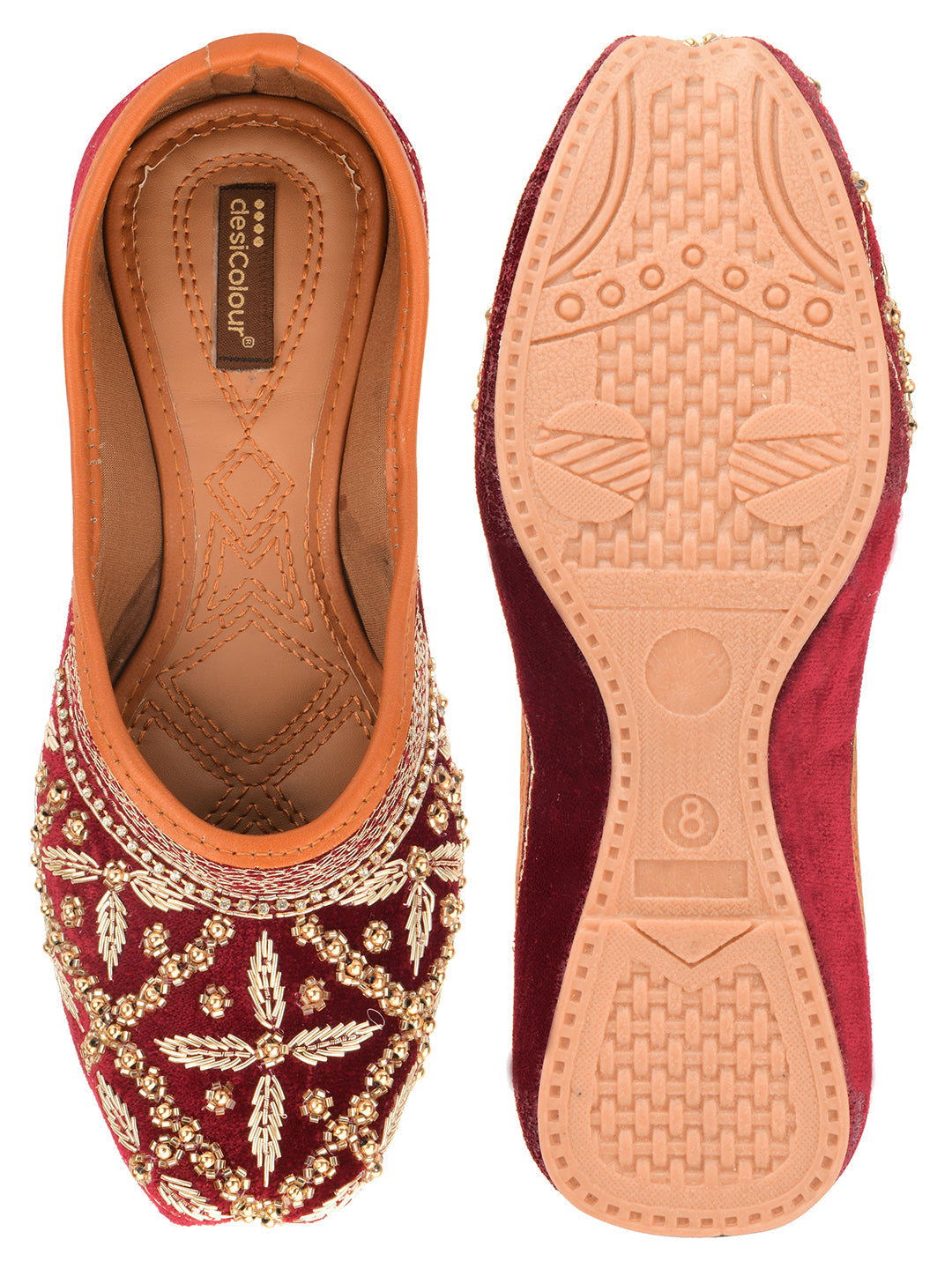 Desi Colour Women Indian Ethnic Footwear-Velvet Maroon