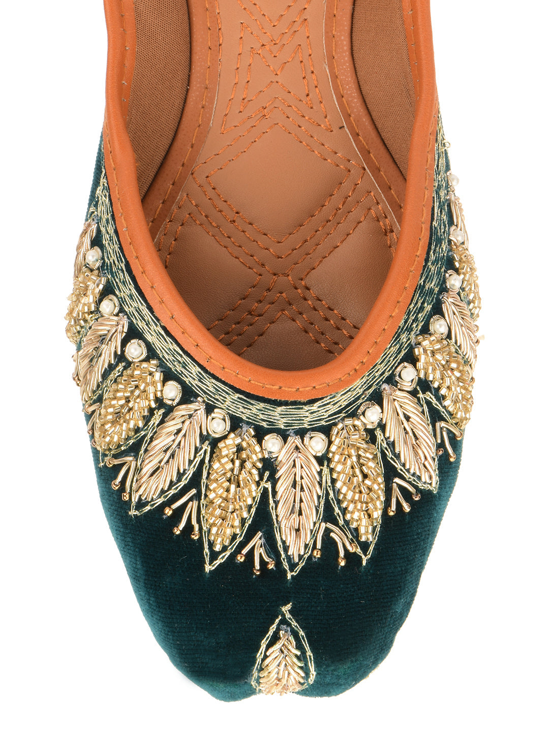Desi Colour Women Indian Ethnic Footwear-Velvet Green
