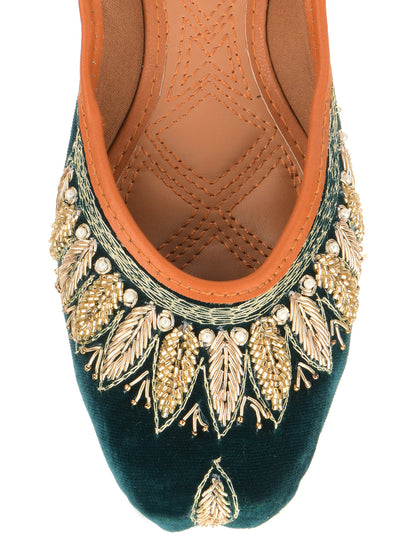 Desi Colour Women Indian Ethnic Footwear-Velvet Green