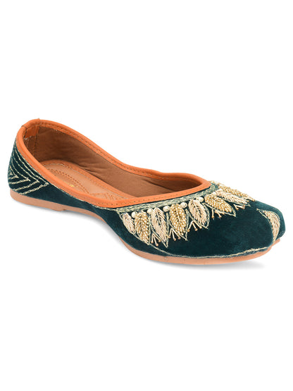 Desi Colour Women Indian Ethnic Footwear-Velvet Green