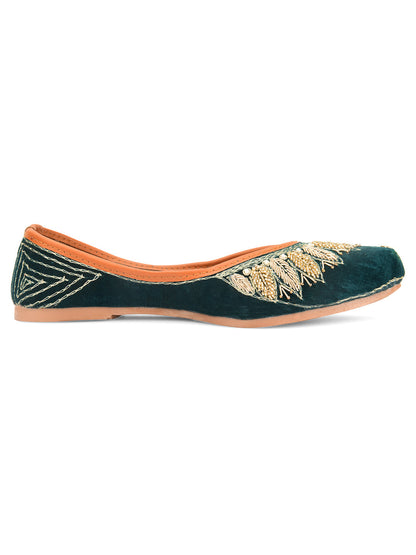 Desi Colour Women Indian Ethnic Footwear-Velvet Green