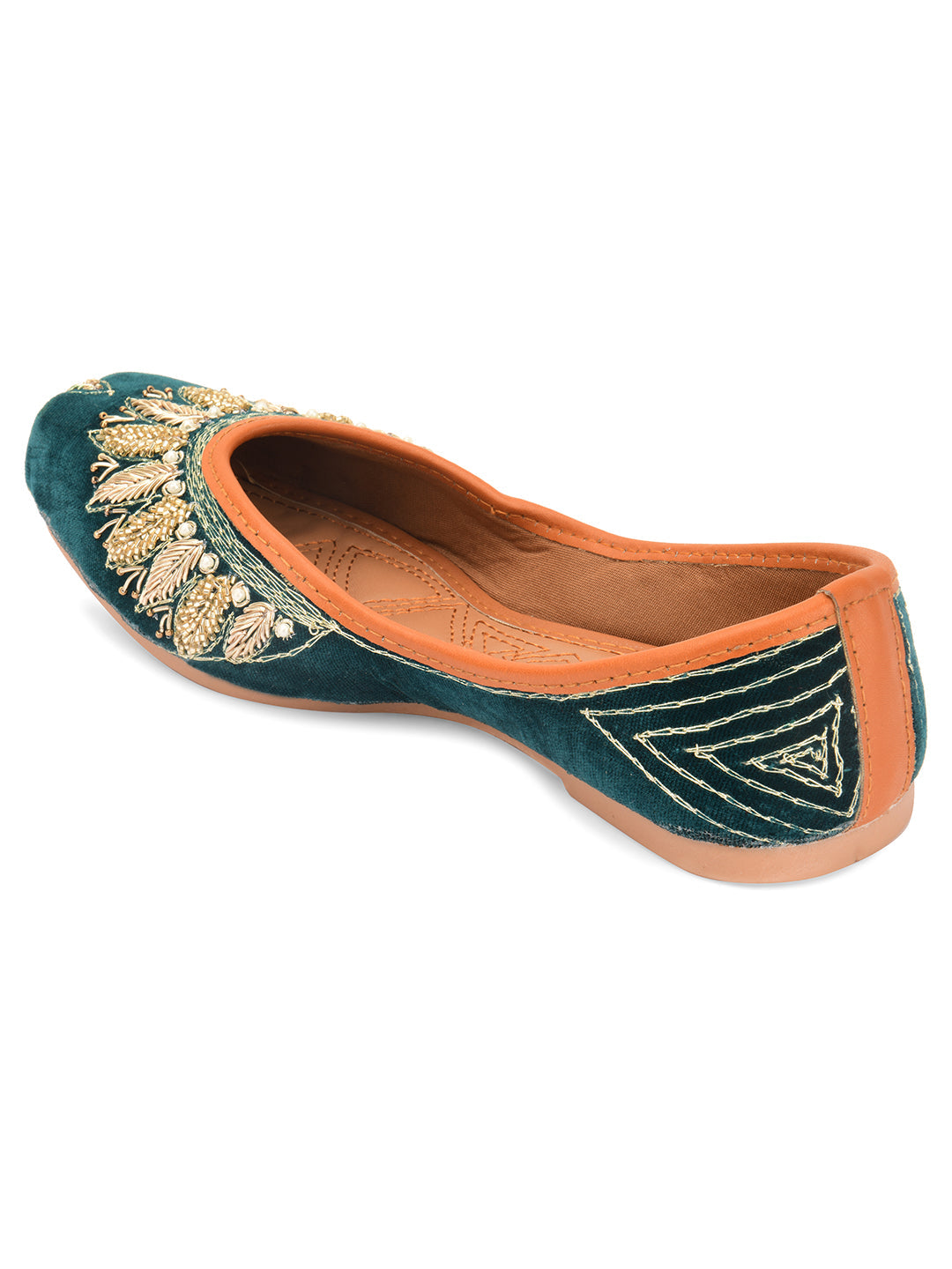 Desi Colour Women Indian Ethnic Footwear-Velvet Green