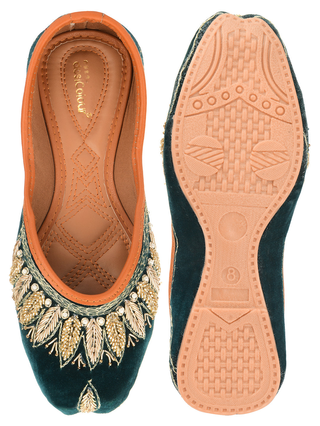 Desi Colour Women Indian Ethnic Footwear-Velvet Green