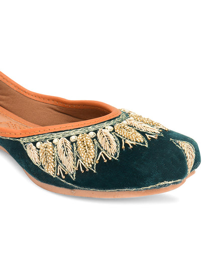 Desi Colour Women Indian Ethnic Footwear-Velvet Green