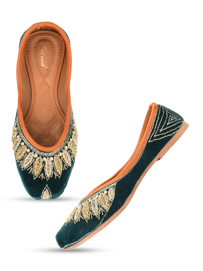Desi Colour Women Indian Ethnic Footwear-Velvet Green