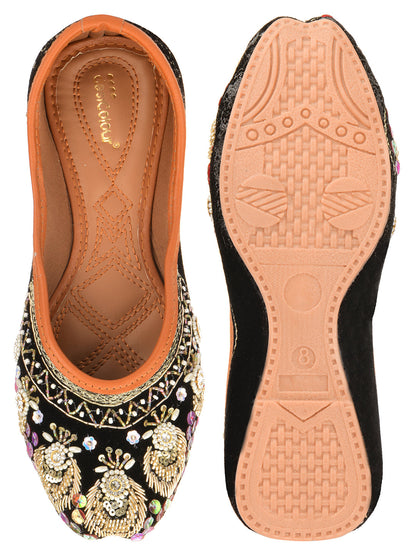 Desi Colour Women Indian Ethnic Footwear-Velvet Black