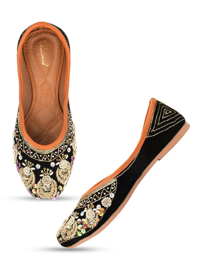 Desi Colour Women Indian Ethnic Footwear-Velvet Black