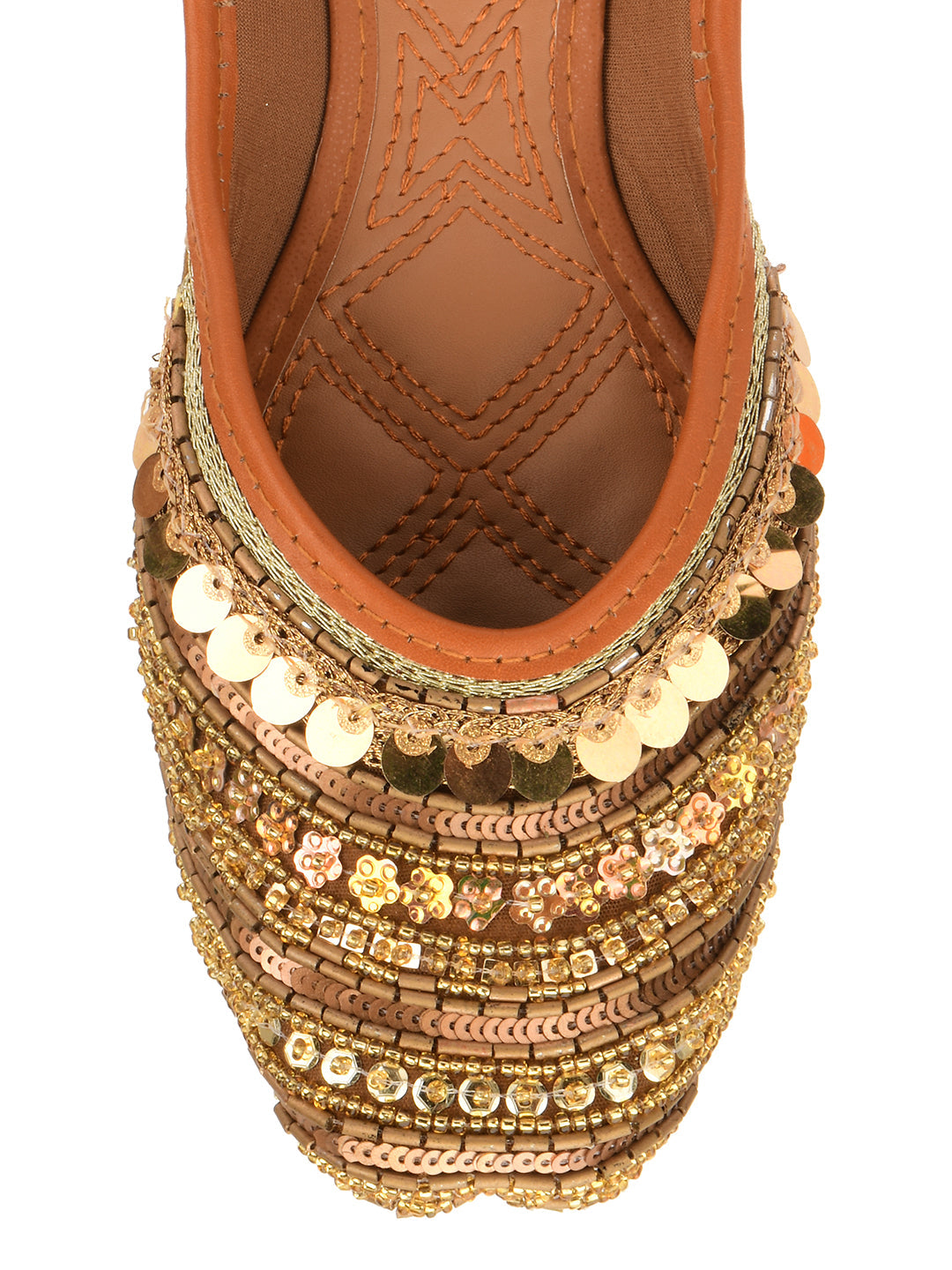 Desi Colour Women Indian Ethnic Footwear-Copper Dabka