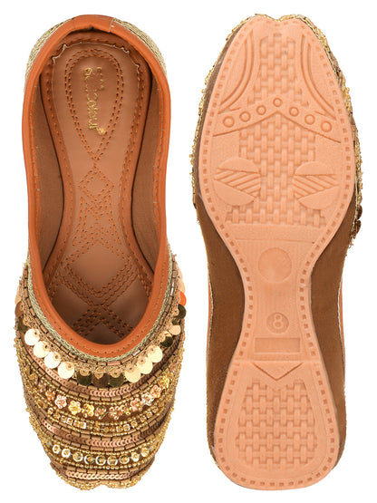 Desi Colour Women Indian Ethnic Footwear-Copper Dabka
