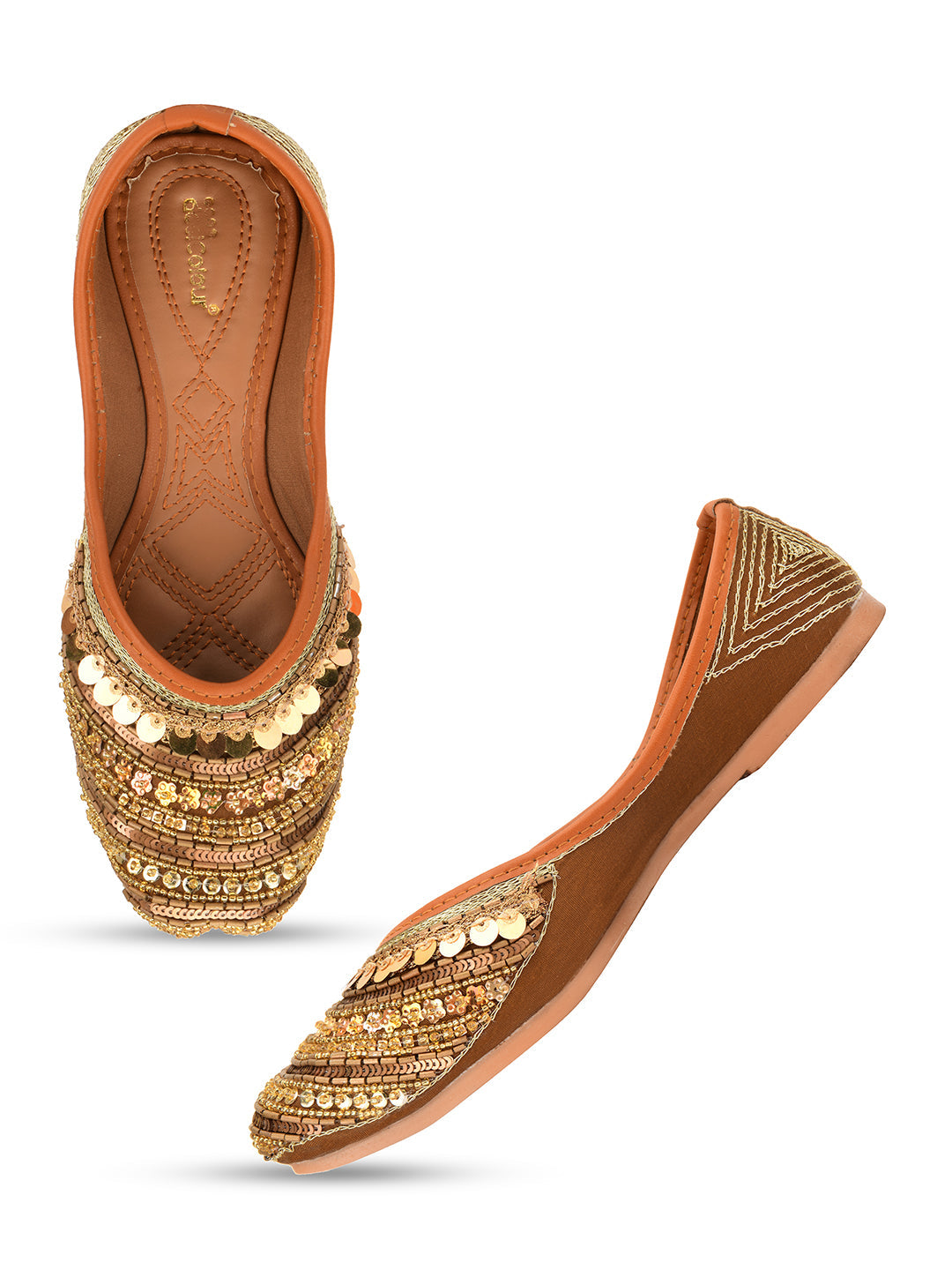 Desi Colour Women Indian Ethnic Footwear-Copper Dabka