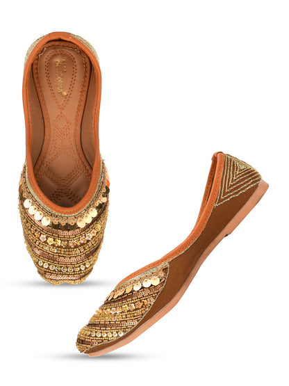 Desi Colour Women Indian Ethnic Footwear-Copper Dabka